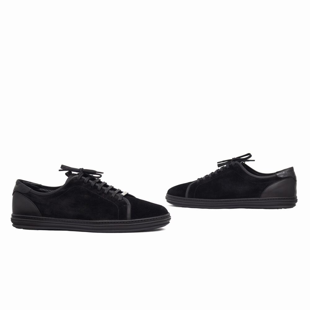 995 ERMENEGILDO ZEGNA Black Suede Leather Low Top Lace-Up Sneakers US 13 EU 46
